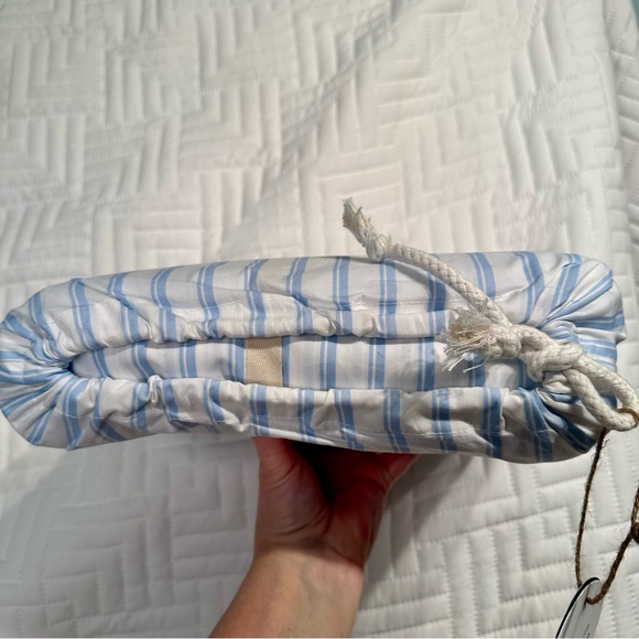 Organic Cotton Berkshire Sheet Set King Blue Elmwood Ticking Stripe Eco Friendly - Picture 3 of 7